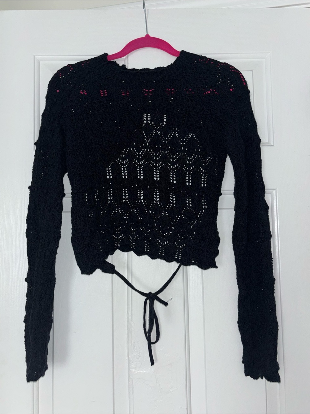 Zara Black Open-Knit Tie-Back Sweater/Coverup